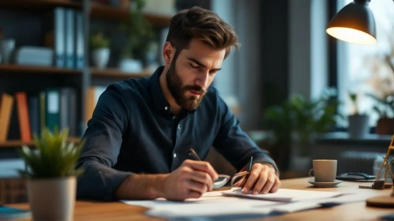 Frau berechnet Foerderung fuer Aufstiegs-BAfoeg NRW am Schreibtisch